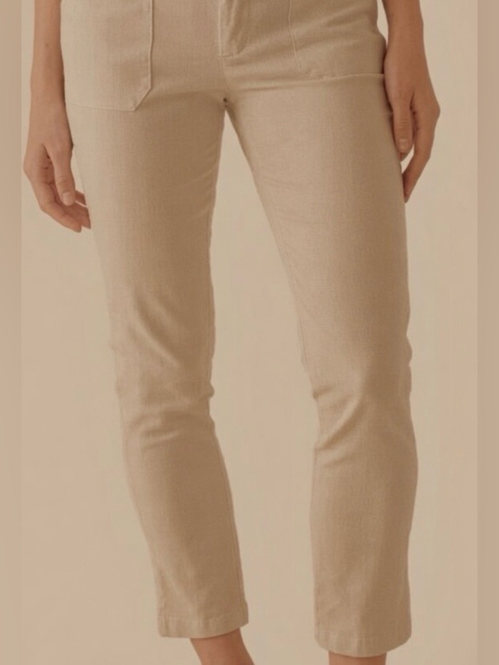 Kaki/Sand Button Front Utility Ankle Slit Pants/Fitted: Petite Small